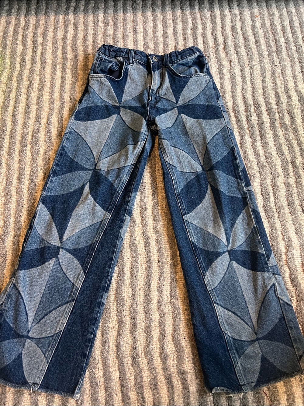 Kids Patterned Dark Blue Denim Jeans